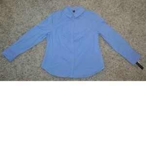 Womens Button Up Shirt 16 Blue Long Sleeve Shirred Stretch Dana Buchman
